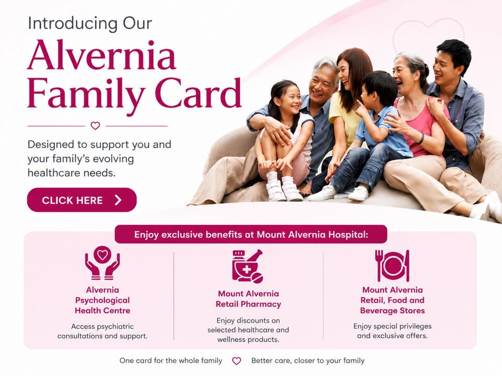 A family together, representing the Alvernia Family Card that covers the whole household's care.